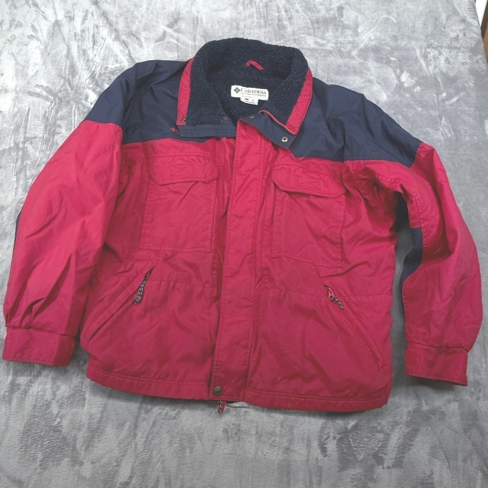 Columbia Sportswear Company Jacket Men's XL Red‎ Navy Blue Fleece Lined